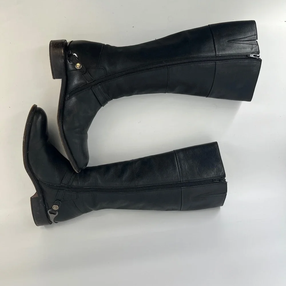 Johnston & Murphy Womens 8M Black Leather Tall Riding Harness Boots Knee High